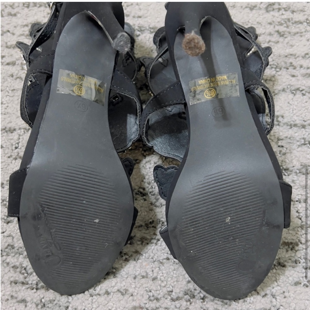 Olivia Black Buckle Rhinestone Diamond Heels - Picture 5 of 12